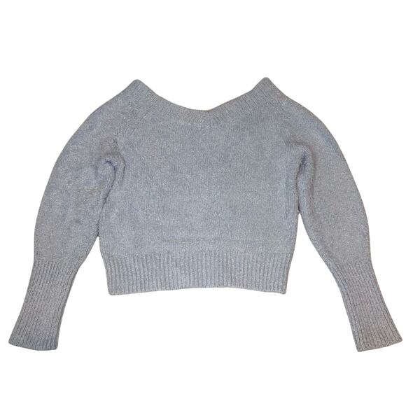 Madewell City Blue Organic Cotton Fuzzy Knit V-Neck Sweater Small - Picture 6 of 9
